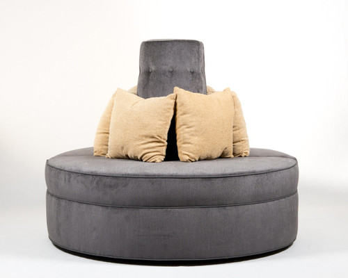 Celebrity Furnishings - 54" Round Grey Chenille Banquette Settee Lobby Sofa - Modern Luxurious Hollywood Regency Style Seating for Elegant Living Rooms, Lounges, & Salons