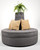 Celebrity Furnishings - 54" Round Grey Chenille Banquette Settee Lobby Sofa - Modern Luxurious Hollywood Regency Style Seating for Elegant Living Rooms, Lounges, & Salons
